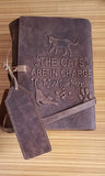 Journal Small Leather Bound Journal Cats In Charge Design - Vera Tucci OriginalsVera Tucci Originals