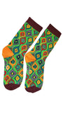 Luxury Women's Bamboo Sock W18 GREEN ABSTRACT PATTERN