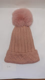 ACRYLIC PLAIN RIBBED WITH  CABLE TURN UP POM POM HAT AW23-RMD-54