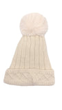 ACRYLIC PLAIN RIBBED WITH  CABLE TURN UP POM POM HAT AW23-RMD-54