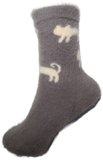 VERA TUCCI LUXURY WOMENS COSY FLUFFY SOCKS RMD2403-07-05 GREY & BEIGE CAT