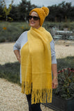 Scarves JILLIAN - RMD202106-19 PLAIN COLOUR THICK WINTER FLUFFY SOFT TASSEL SCARF 6 COLS - Vera Tucci OriginalsAccessories 2 MUSTARD