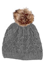 Hat Pearly Glister Cable Faux Pom Pom Hat HL20-F23 - Vera Tucci OriginalsAccessories DARK GREY